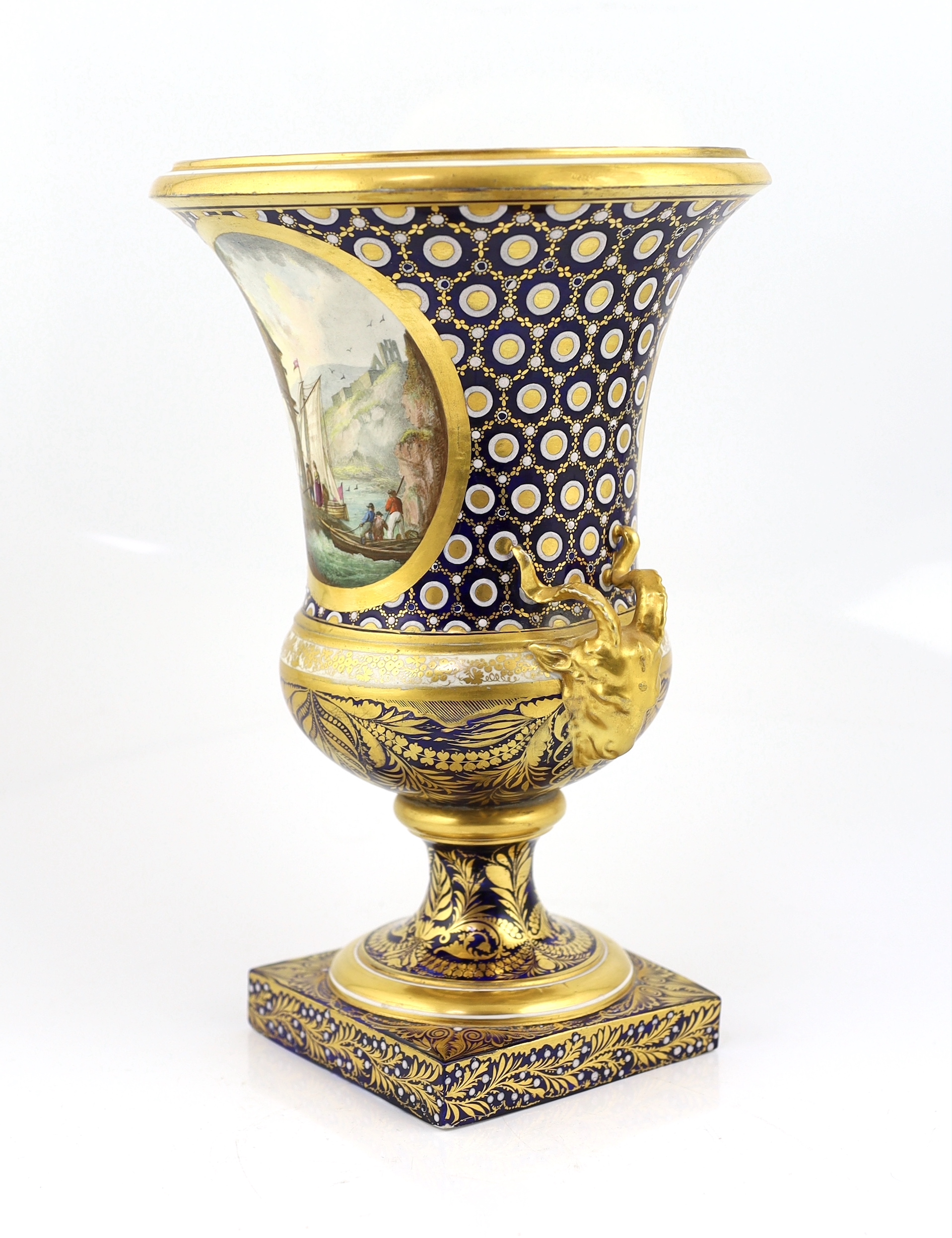 An unusual English porcelain campana vase, possibly Coalport, c.1825